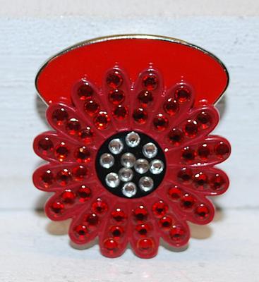 Cranberry RED SHOE CLIP (1")- Marked "Navika" with a Silver Tone Setting