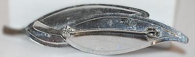 Double Silver Colored LEAF BROOCH (3½" x ¾") with Silver Ball on a Silver Tone Setting