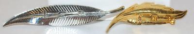 Set of 2 Silver & Gold Colored FROND BROOCHES (3" to 2¼") with Stems