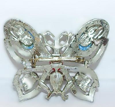 VINTAGE Multicolor Stones & Silver Colored BUTTERFLY BROOCH (2" x 1¾") on a Silver Tone Setting