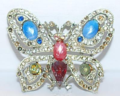 VINTAGE Multicolor Stones & Silver Colored BUTTERFLY BROOCH (2" x 1¾") on a Silver Tone Setting