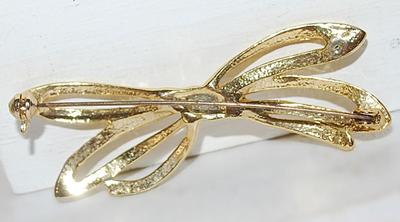 Gold Colored Knotted BOW BROOCH (2½" x 1") on a Gold Tone Setting