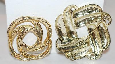Collection of 2 SWIRL Style BROOCHES (1¾" + 1½" Diameter) on Gold Tone Settings