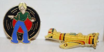 CLOISONNE' AIRPLANE & DANCER BROOCHES (1¼" to ¾") on Gold Tone Settings