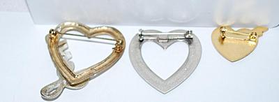 Collection of 3 BROOCHES - "Jesus" Heart, Red Heart & Silver Colored Heart