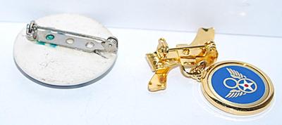Collection of 2 BROOCHES - "WWII Hap Arnold Ribbon Pin" & Blue "Delft" Style Circle
