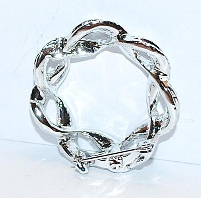 Silver Colored NO STONES Double Twisted Circle BROOCH (1½" Diam.) on a Silver Tone Setting
