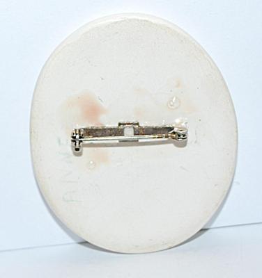 Large Oval Pink Flowers BROOCH (2¼" x 2") in Ceramic Style and Silver Tone Pin