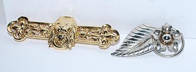 Collection of 2 BROOCHES - Gold Colored LION BAR (2" x¾") and Silver Colored Flower & Leaf (1¼" x 1")