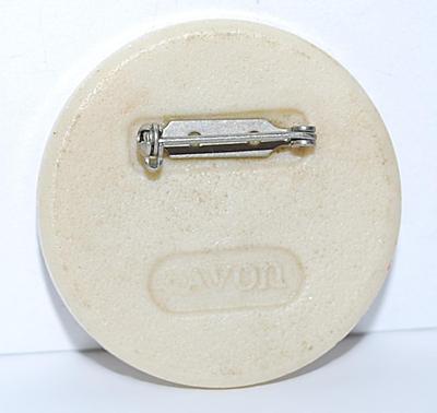 Ceramic PINK FLOWER BROOCH (1½" Diam.) Marked "AVON" - with Flower Bouquet and Silver Tone Pin Clasp