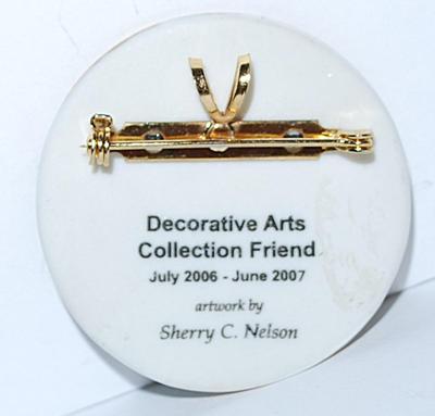 Beautiful HUMMINGBIRD BROOCH (1½" Diam.) with Yellow Flower on a Ceramic Base and Gold Tone Pin Clasp