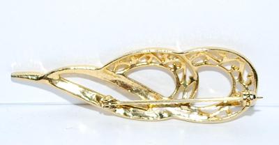 Filagree Style SWIRL BROOCH (2½" x ¾") with a Gold Tone Setting