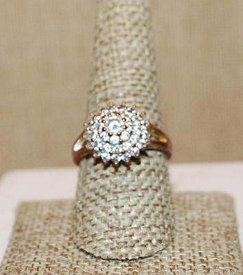 Size 9 Beautiful Bejeweled Rose Gold PARTY RING with Rose Gold "Points" on a Rose Gold Band (5.4g)