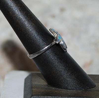 Size 6 Green & Blue Enamel Insert STARFISH RING on a Silver Tone Setting (2.8g)