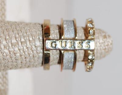 SIZE 6¾ "Guess" Brand 3 Tier Ring with Full and Ground Style Stones on Gold Tone Band (10.3g)