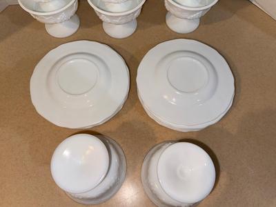 16 Piece Lot - 8 Vintage Milkglass Sherbets with 8 Underplates