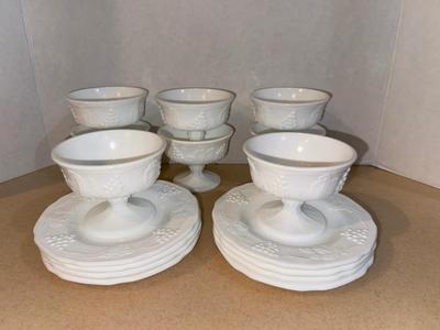 16 Piece Lot - 8 Vintage Milkglass Sherbets with 8 Underplates