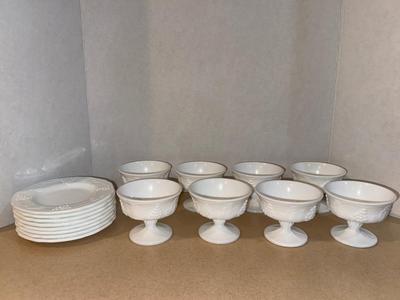 16 Piece Lot - 8 Vintage Milkglass Sherbets with 8 Underplates
