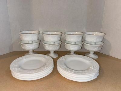 16 Piece Lot - 8 Vintage Milkglass Sherbets with 8 Underplates