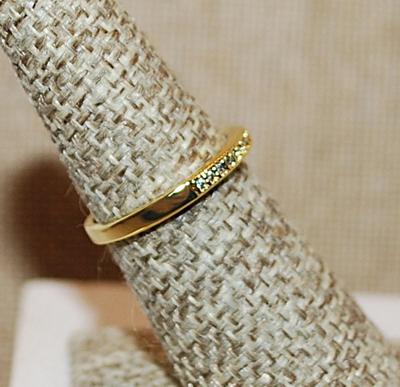 Size 8 Delicate Half Infinity Ring with Single Row of Tiny Stones on a Gold Tone Band (1.8g)