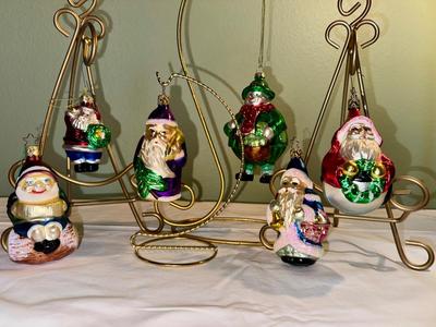 Lot of 6 Vintage Mercury Glass Santa & Snowman Ornaments