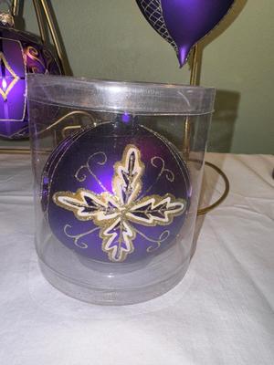 Lot of 4 Handblown Violet Purple & Gold Ornaments
