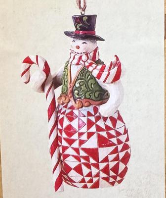 Jim Shore Red Green Candy Cane Snowman Hanging Ornament