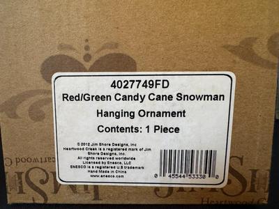 Jim Shore Red Green Candy Cane Snowman Hanging Ornament
