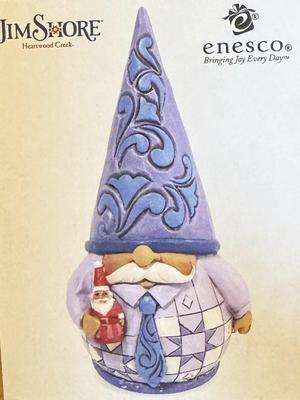 Jim Shore Purple Gnome Holding a Santa Gnome