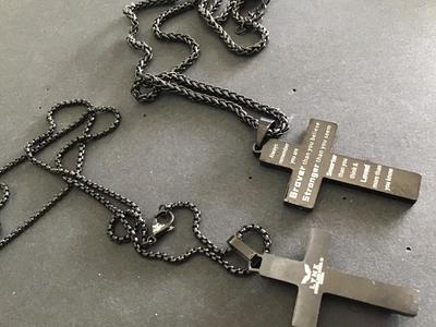2 Black Cross necklaces and chains