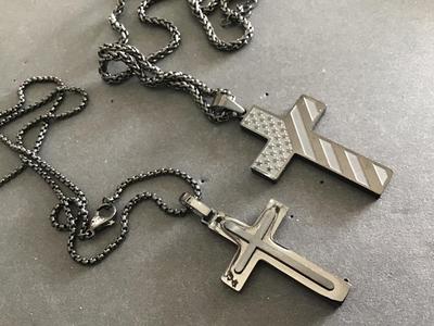 2 Black Cross necklaces and chains