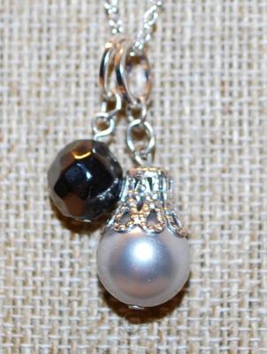 White & Black Spheres PENDANTS (1" + ¾") on a Silver Tone Necklace Chain 17" L