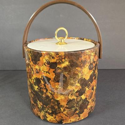 LOT 30K: Vintage Morgan Designs Bucket Brigade Ice Bucket and Set of Luigi Bormioli Light & Music Crystal Highball Cocktail Glasses