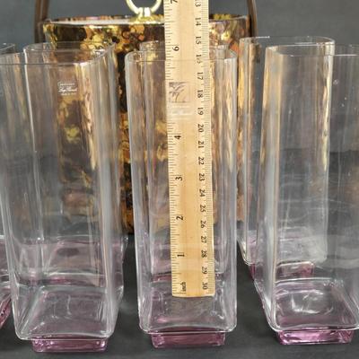LOT 30K: Vintage Morgan Designs Bucket Brigade Ice Bucket and Set of Luigi Bormioli Light & Music Crystal Highball Cocktail Glasses