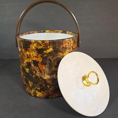 LOT 30K: Vintage Morgan Designs Bucket Brigade Ice Bucket and Set of Luigi Bormioli Light & Music Crystal Highball Cocktail Glasses