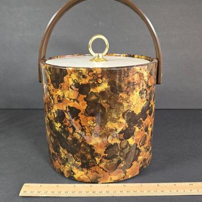 LOT 30K: Vintage Morgan Designs Bucket Brigade Ice Bucket and Set of Luigi Bormioli Light & Music Crystal Highball Cocktail Glasses