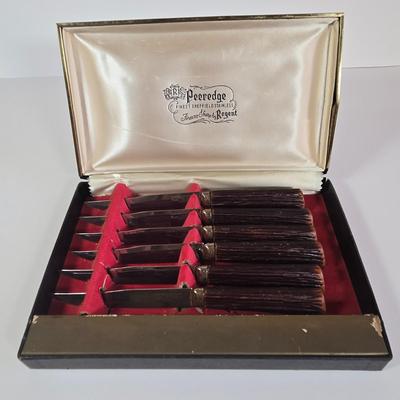 LOT 33K: Peeredge Regent Sheffield Steak Knives in Original Box and Cutco Carving Set