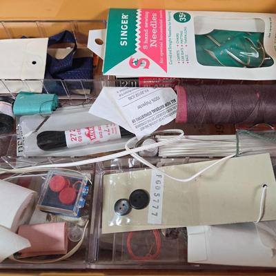 LOT 34K: Vintage Wilson Wil-Hold Harvest Gold Plastic Sewing Box Filled with Sewing Supplies