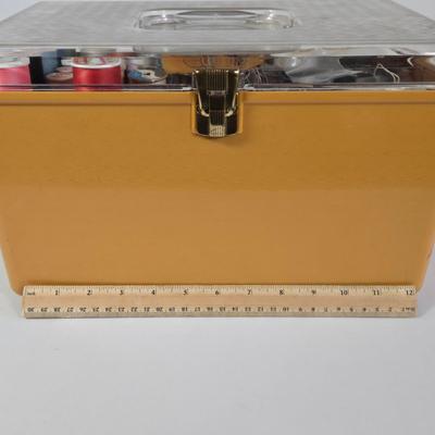 LOT 34K: Vintage Wilson Wil-Hold Harvest Gold Plastic Sewing Box Filled with Sewing Supplies