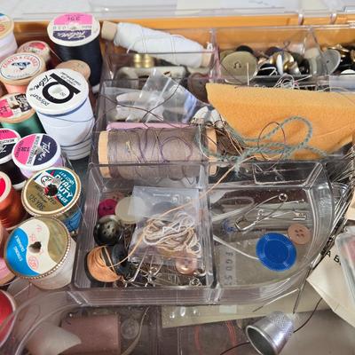 LOT 34K: Vintage Wilson Wil-Hold Harvest Gold Plastic Sewing Box Filled with Sewing Supplies