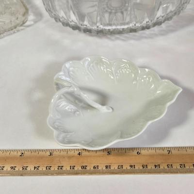 LOT 35K: Limoges France Delicate Porcelain Vintage Leaf Trinket Dish, Vintage Lefton Christmas Holiday Candy/Nut Dish Holly Berries, and...