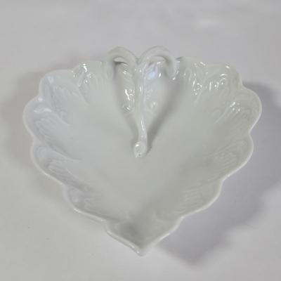 LOT 35K: Limoges France Delicate Porcelain Vintage Leaf Trinket Dish, Vintage Lefton Christmas Holiday Candy/Nut Dish Holly Berries, and...