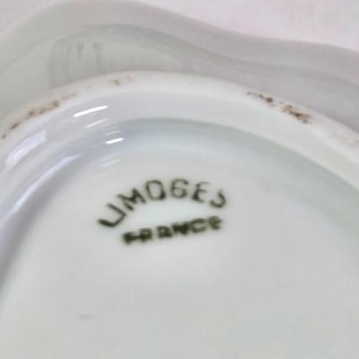 LOT 35K: Limoges France Delicate Porcelain Vintage Leaf Trinket Dish, Vintage Lefton Christmas Holiday Candy/Nut Dish Holly Berries, and...