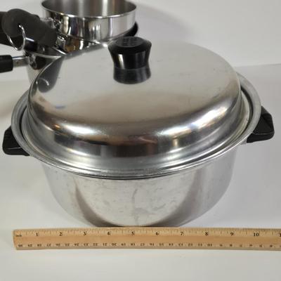 LOT 37K: Vintage Laurel Saucepan, Wear Ever Stock Pot, and Multiple Revere Ware Pots