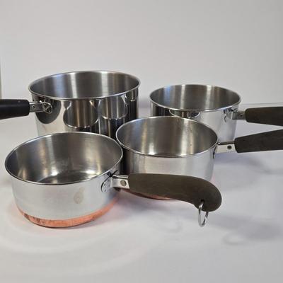 LOT 37K: Vintage Laurel Saucepan, Wear Ever Stock Pot, and Multiple Revere Ware Pots