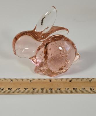 LOT 38K: Vintage Glass Bunny, Murano Style, Red Apple, Owl, and Multi Colored Personalized Paperweights