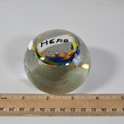 LOT 38K: Vintage Glass Bunny, Murano Style, Red Apple, Owl, and Multi Colored Personalized Paperweights