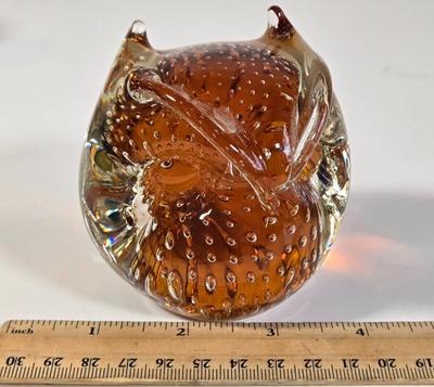 LOT 38K: Vintage Glass Bunny, Murano Style, Red Apple, Owl, and Multi Colored Personalized Paperweights