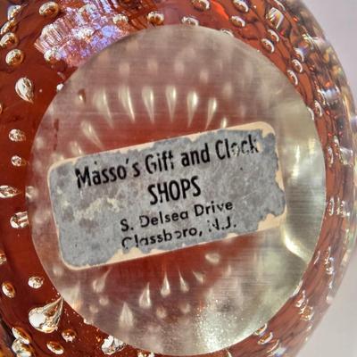 LOT 38K: Vintage Glass Bunny, Murano Style, Red Apple, Owl, and Multi Colored Personalized Paperweights