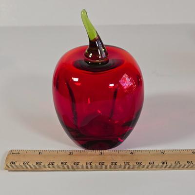 LOT 38K: Vintage Glass Bunny, Murano Style, Red Apple, Owl, and Multi Colored Personalized Paperweights